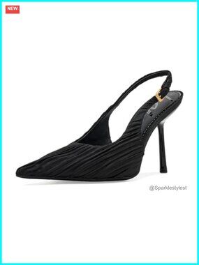 Slingback Pump Snipped Toe Stiletto Heel Pleated Dress Shoe